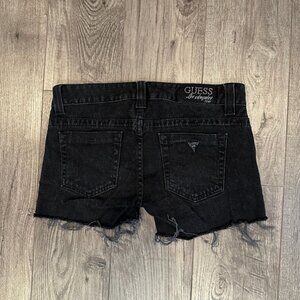 Vintage Y2K Guess Women's Distressed Cut-Off Black Jean Shorts - Size 27